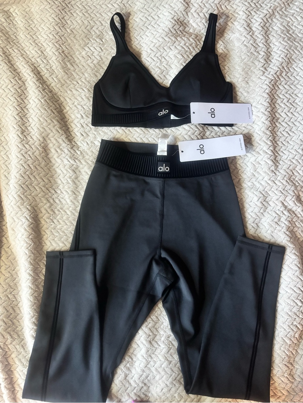 ALO Yoga Black Seamless Bralette and High-Waist Leggings Set